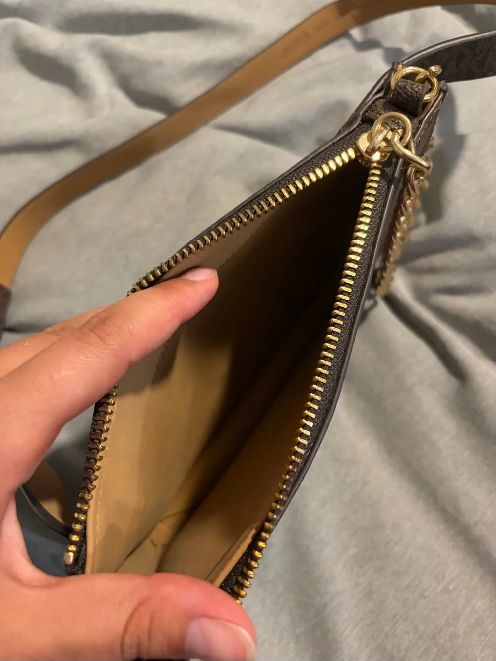 Michael Kors Brown Monogram Belt Bag with Gold Chain